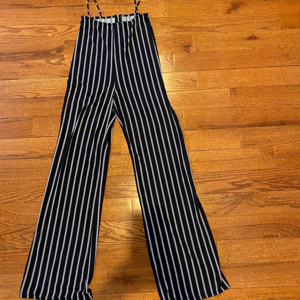 Blue and white stripe suspenders